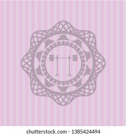 barbell on rack icon inside badge with pink background