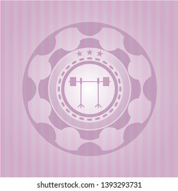 barbell on rack icon inside retro pink emblem