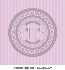 barbell on rack icon inside badge with pink background