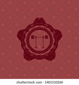 barbell on rack icon inside red icon or emblem