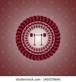 barbell on rack icon inside retro style red emblem