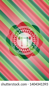 barbell on rack icon inside christmas badge.