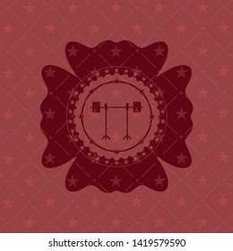 barbell on rack icon inside vintage red emblem