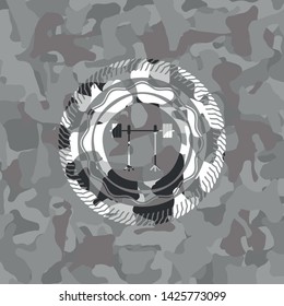 barbell on rack icon inside grey camo texture