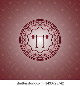 barbell on rack icon inside badge with red background