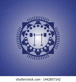 barbell on rack icon inside jean background
