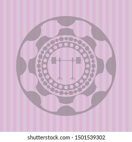 barbell on rack icon inside retro pink emblem