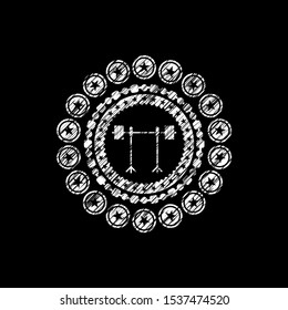 barbell on rack icon inside chalkboard emblem