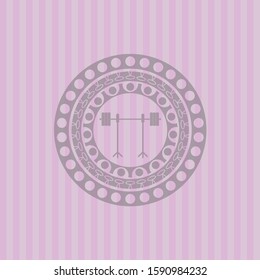 barbell on rack icon inside pink icon or emblem