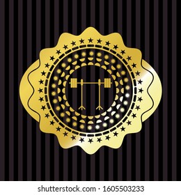 barbell on rack icon inside shiny emblem