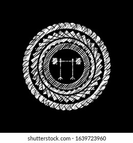 barbell on rack icon inside chalk emblem