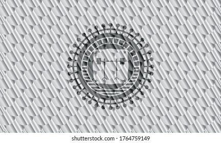 Barbell auf dem Rack Symbol in Silber-Button oder Emblem. Skaliert Muster. Vektorgrafik. Detaillierte Angaben. 