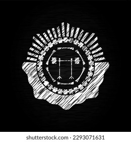 icono de barbería en cremallera dentro del emblema de pizarra en pizarra negra. 