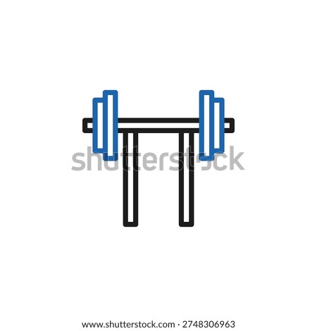 Barbell on rack vector icon. Gym equipment for weightlifting and bodybuilding. Fitness and exercise symbol. 