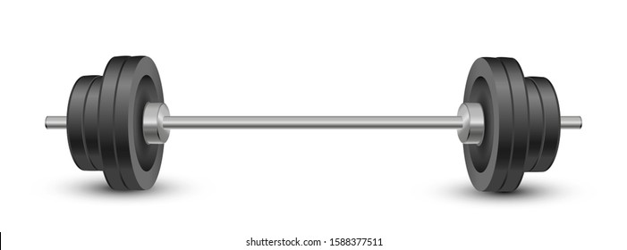 Barbell on white background, including clipping path. Vector object for design, mockup. Vector realistic Illustration object 10 EPS
