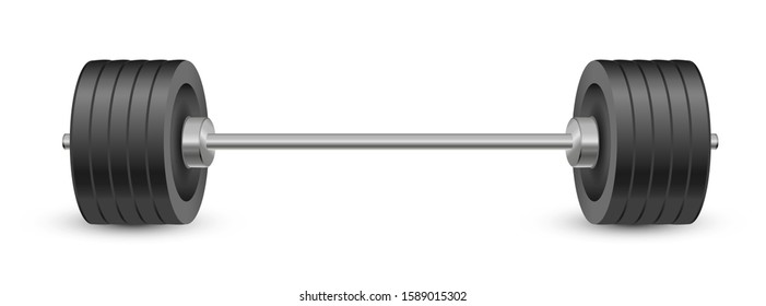 Barbell on white background, including clipping path. Vector object for design, mockup. Vector realistic Illustration object 10 EPS
