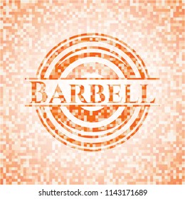 Barbell orange mosaic emblem with background