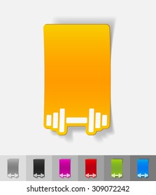 barbell paper sticker with shadow. Vector illustration