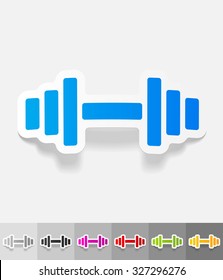 barbell paper sticker with shadow. Vector illustration