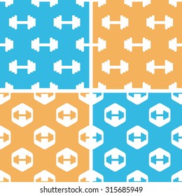Barbell pattern set, simple and hexagon, on yellow or blue background