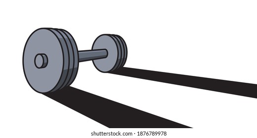 barbell in perspective with long shadows as a symbol of the path to success and victory. Sports equipment in the style of a flat illustration.