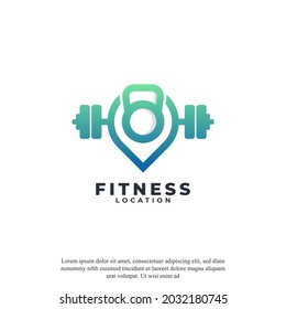 Barbell and Pin Location Logo Combination. Point Fitness Gym Logo Design Template Element