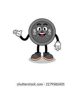 barbell plate cartoon with welcome pose , character design