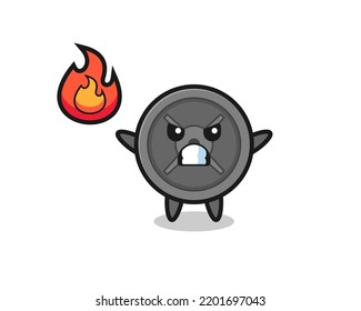 barbell plate character cartoon with angry gesture , cute design