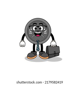 barbell plate mascot as a businessman , character design