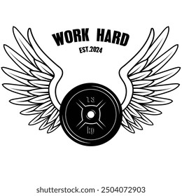 Barbell plate and wings vector illustration. logo for gym, textile, posters, t-shirt, cover, banner, cards, cases etc.