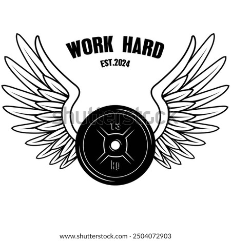 Barbell plate and wings vector illustration. logo for gym, textile, posters, t-shirt, cover, banner, cards, cases etc.