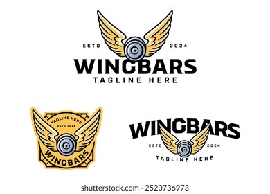 chapas de sino com asas de ângulo emblema colorido logotipo design definido para ginásio fitness esporte e competição. 