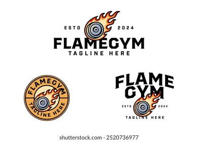 chapas de sino com fogo cometa colorido distintivo logotipo design definido para ginásio fitness esporte e competição. 