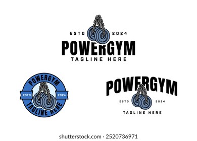 barbell placas penduradas com correntes colorido emblema logotipo design definido para ginásio fitness esporte e competição. 