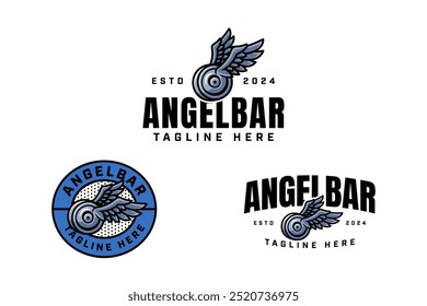 chapas de sino com asas design colorido logotipo emblema definido para ginásio fitness esporte e competição. 