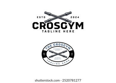 barbell power bar crossed colorful badge logo design set for gym fitness sport and competition. olympic bar crossed with wings illustration modern logo template for bodybuilding, weightlifting club  