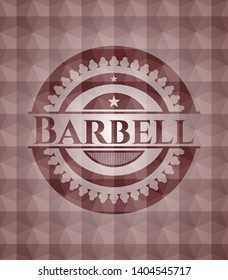 Barbell red seamless emblem with geometric pattern background.
