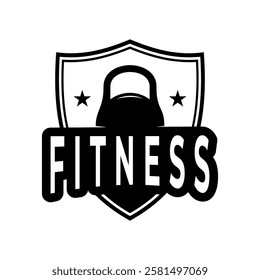Barbell and Shield logo vector. Fitness and Gym center logo design template