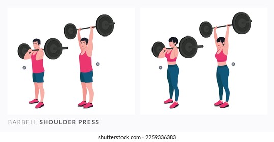 Barbell shoulder press, Men and Woman workout fitness, aerobic and exercises.