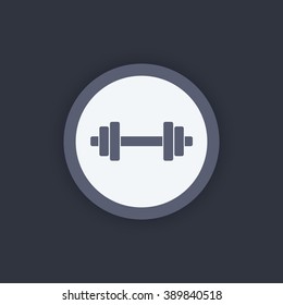 barbell sign, barbell icon, pictogram, round flat icon with barbell, vector illustration
