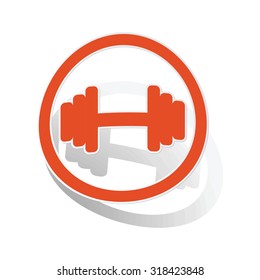 Barbell sign sticker, orange circle with image inside, on white background