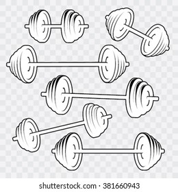 Barbell silhouettes on isolated background