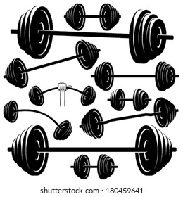 Barbell silhouettes on white isolated background