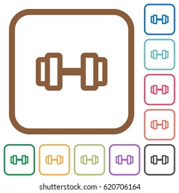 Barbell simple icons in color rounded square frames on white background