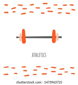 Barbell sport doodle card, postcard, tag, cover, background with text, abstract elements
