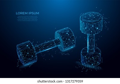 Barbell. Sport, fitness gym concept. Design for sports club, workout and bodybuilding.  Gym Dumbbell Weights. Vector. Polygon vector wireframe concept. mesh art