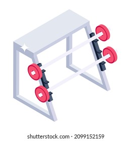Barbell stand icon of isometric style, fitness equipment