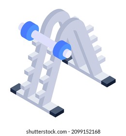 Barbell stand icon of isometric style, fitness equipment