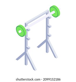 Barbell stand icon of isometric style, fitness equipment