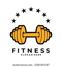 Barbell and Stars logo. Fitness center logo design. Sport Fitness and Gym logo design template